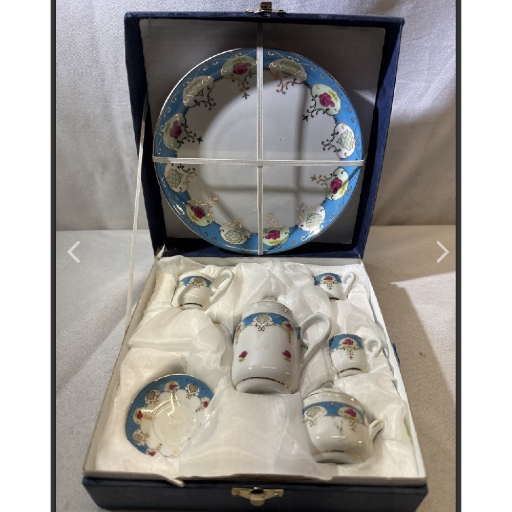 Beautiful Vtg NantucketTea Set In Box Mini Children's Toy‎ Gift Teaset Miniature